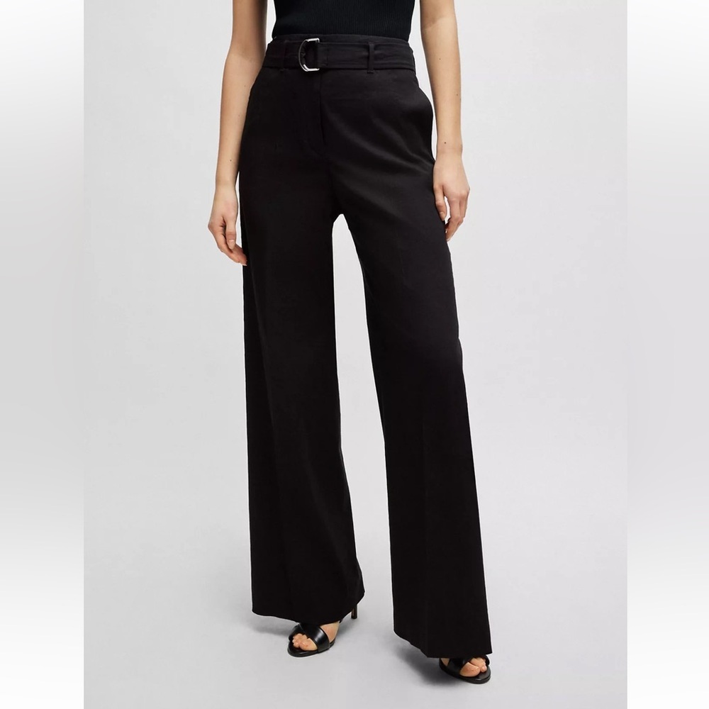 NWT BOSS Relaxed-Fit Trousers in a Linen Blend - Picture 3 of 12